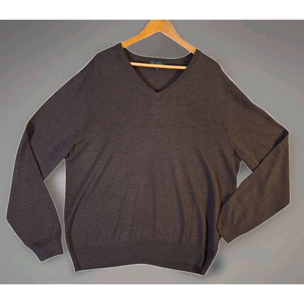 Brooks Brothers Sweater Men's XL Brown Saxxon Wool V-Neck Long Sleeve Pullover